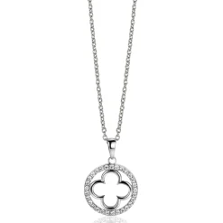 New Zinzi zilveren anker ketting met luxe klaver hanger (15mm) rondom bezet met witte zirconia's 45-48cm ZIC2617