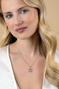 New Zinzi zilveren anker ketting met luxe klaver hanger (15mm) rondom bezet met witte zirconia's 45-48cm ZIC2617