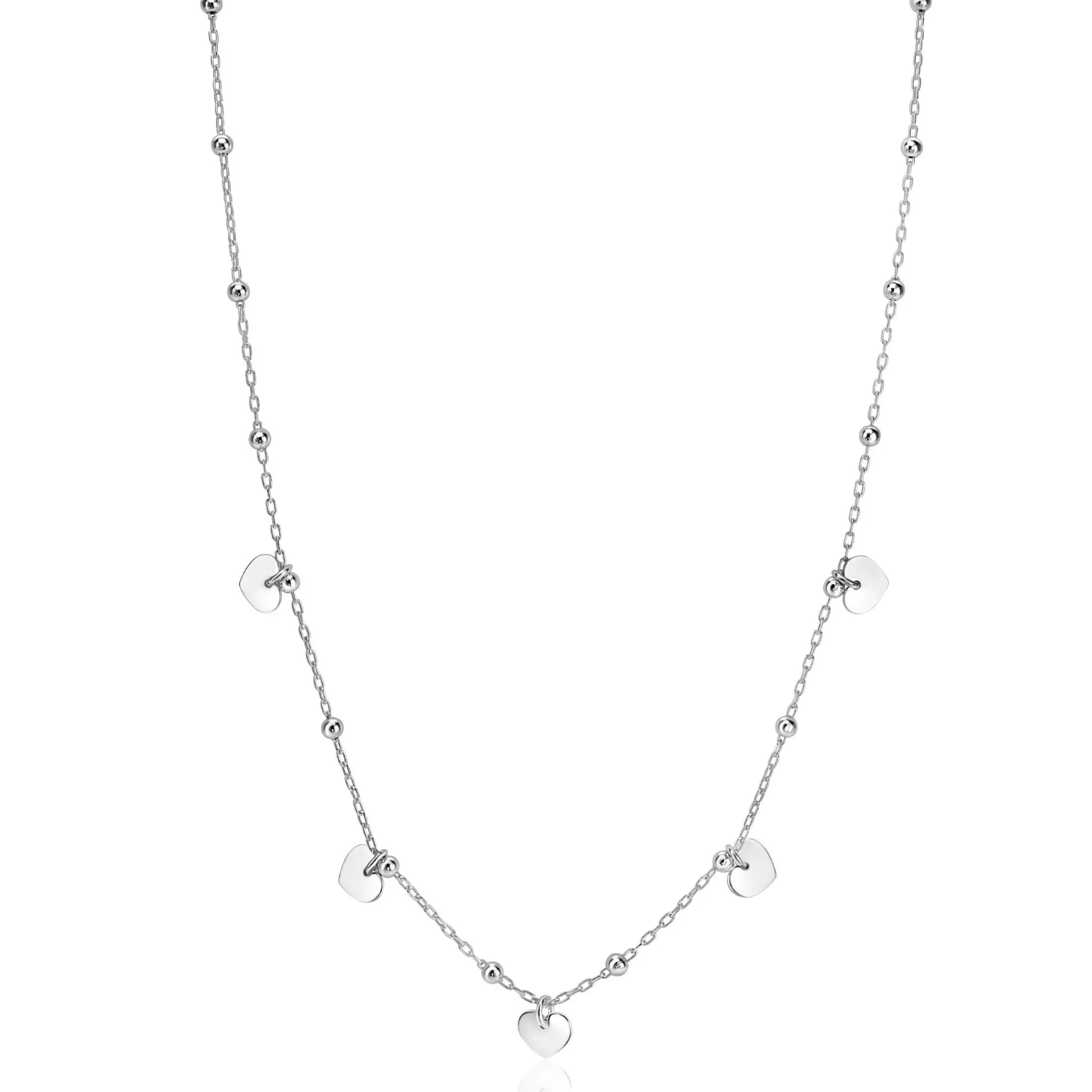Hot Zinzi zilveren ankerketting met kleine bolletjes en vijf gladde hartjes 42-45cm ZIC2531