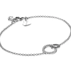 Online Zinzi zilveren armband 2 open rondjes verbonden zwart wit ZIA1987