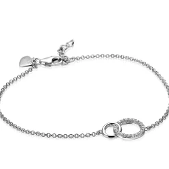 Online Zinzi zilveren armband 2 open rondjes verbonden wit ZIA1782