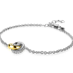 Online Zinzi zilveren armband bicolor schakel met twee ringen verbonden 18-21cm ZIA2102