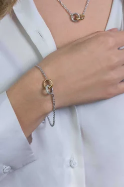 Online Zinzi zilveren armband bicolor schakel met twee ringen verbonden 18-21cm ZIA2102