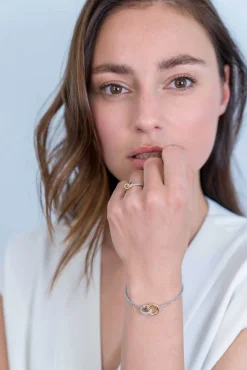 Online Zinzi zilveren armband bicolor schakel met twee ringen verbonden 18-21cm ZIA2102