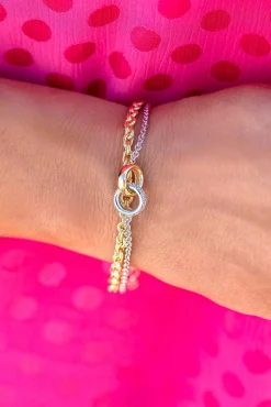 Online Zinzi zilveren armband bicolor schakel met twee ringen verbonden 18-21cm ZIA2102