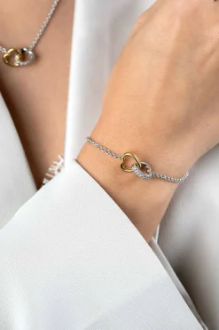 Clearance Zinzi zilveren armband bicolor schakel met twee harten verbonden 17-20cm ZIA2276