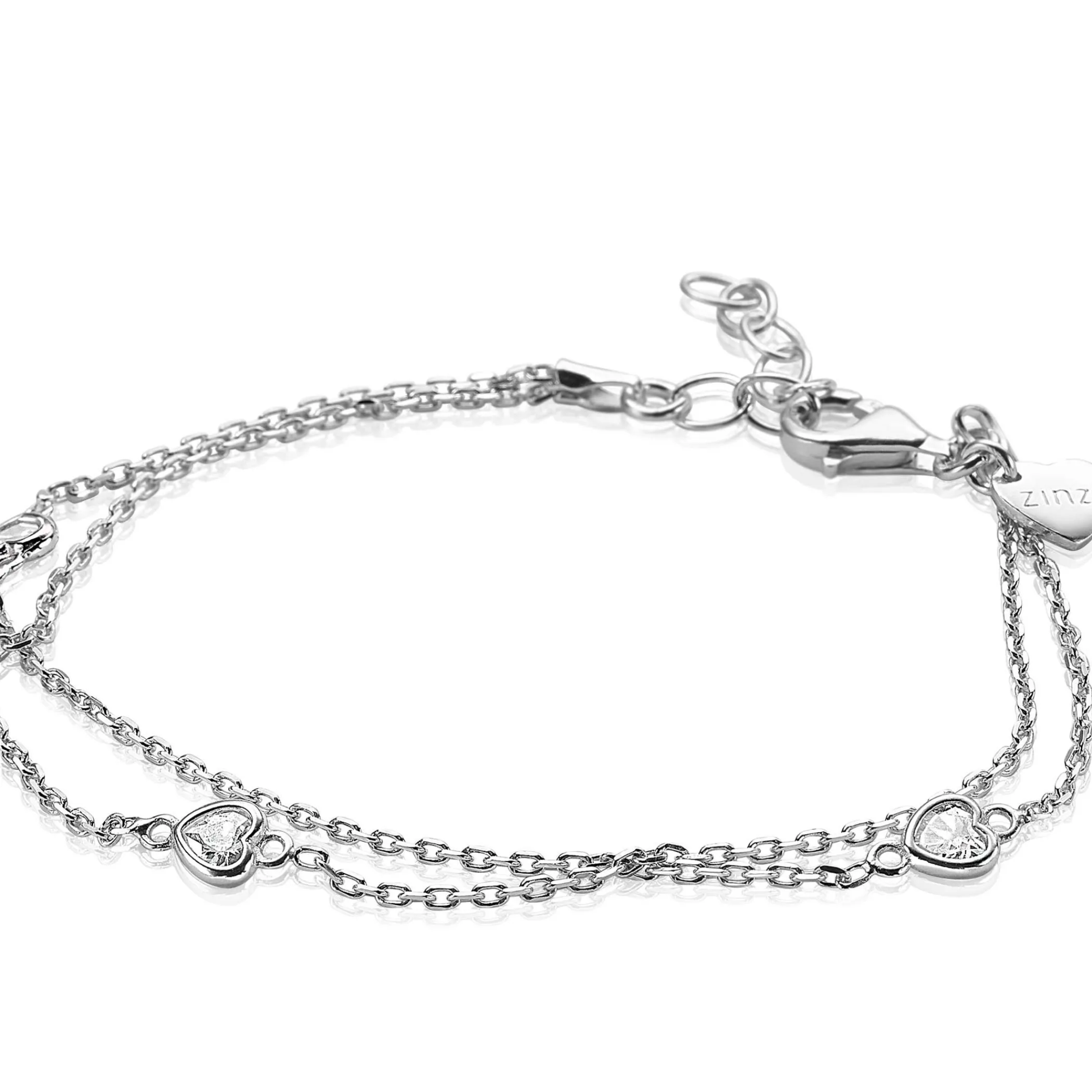 Best Zinzi zilveren armband dubbel hartje wit ZIA1721