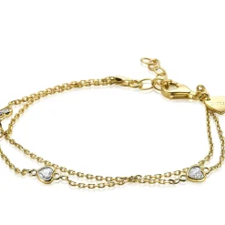 Online Zinzi zilveren armband geel verguld dubbel hartje wit ZIA1721G
