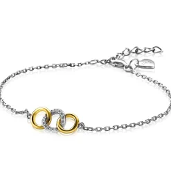 Sale Zinzi zilveren armband geel verguld 3 open rondjes verbonden wit ZIA2045Y