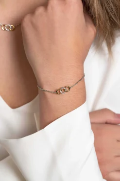 Sale Zinzi zilveren armband geel verguld 3 open rondjes verbonden wit ZIA2045Y