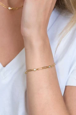 New Zinzi zilveren armband 14K geel verguld paperclip schakel rond zirconia 17-20 cm ZIA2079Y