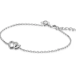 Hot Zinzi zilveren armband met verbonden hartjes, witte zirkonia's 17-19cm ZIA2493