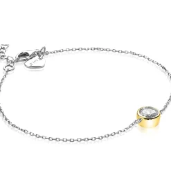 Outlet Zinzi zilveren armband met ronde zetting geelverguld wit 17-19cm ZIA1775G