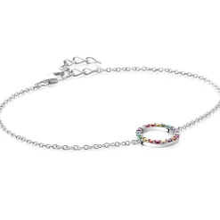 Online Zinzi zilveren armband met open rondje 12mm bezet regenboog 17-20cm ZIA2170Z