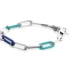 Hot Zinzi zilveren armband met paperclip-schakels en trendy schakels in turquoise en lapisblauw 19cm ZIA2456