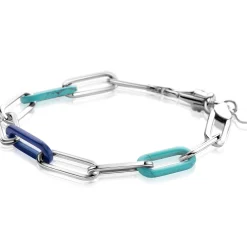 Hot Zinzi zilveren armband met paperclip-schakels en trendy schakels in turquoise en lapisblauw 19cm ZIA2456