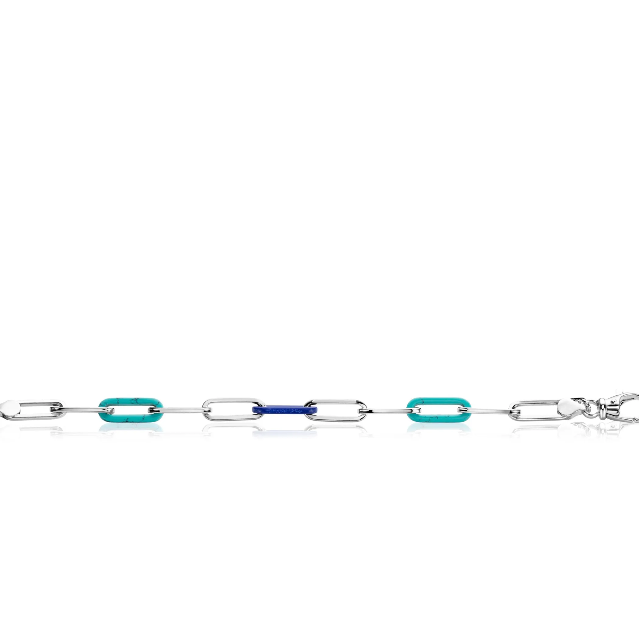 Hot Zinzi zilveren armband met paperclip-schakels en trendy schakels in turquoise en lapisblauw 19cm ZIA2456