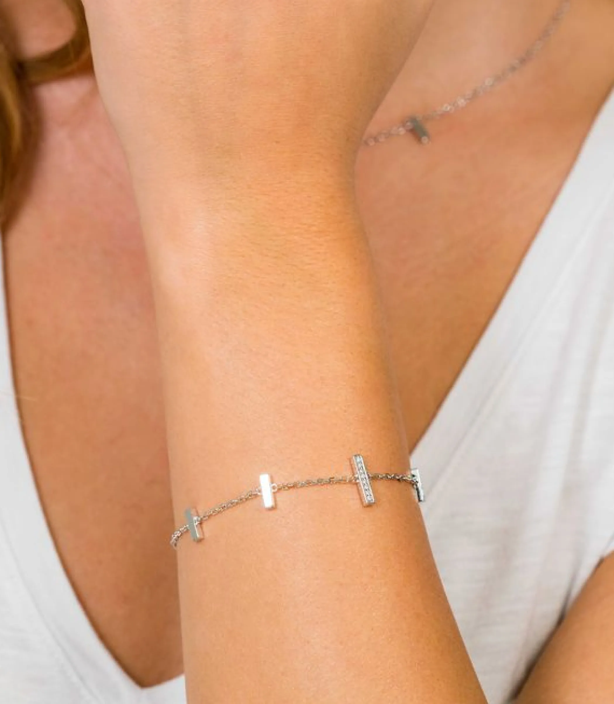 Outlet Zinzi zilveren armband staafjes wit ZIA1762