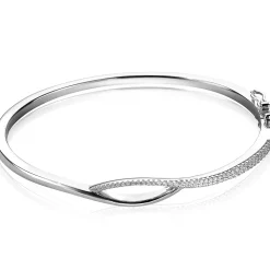 New Zinzi zilveren bangle armband cross-over wit zirconia met scharniersluiting ZIA1971