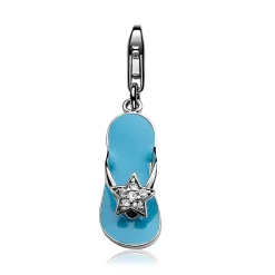 New Zinzi zilveren bedel teenslipper blauw CHARMS158
