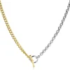 Hot Zinzi zilveren bicolor ketting met trendy jasseron en gold plated gourmet schakels, met kapittel-sluiting 42-45cm ZIC2387