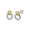 Hot Zinzi zilveren bicolor oorknoppen 11mm verbonden rondjes glad en witte zirconia ZIO2045Y
