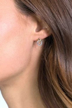Hot Zinzi zilveren bicolor oorknoppen 11mm verbonden rondjes glad en witte zirconia ZIO2045Y