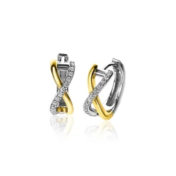 Online Zinzi zilveren bicolor oorringen cross-over met witte zirconia's 15x5mm ZIO2234