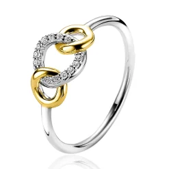 New Zinzi zilveren bicolor ring 3 verbonden cirkels wit ZIR2045Y