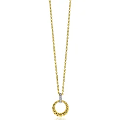 New Zinzi zilveren bicolor ronde hanger 15mm gedraaid motief, hangoog bezet met witte zirconia's ZIH2403Y (zonder collier)