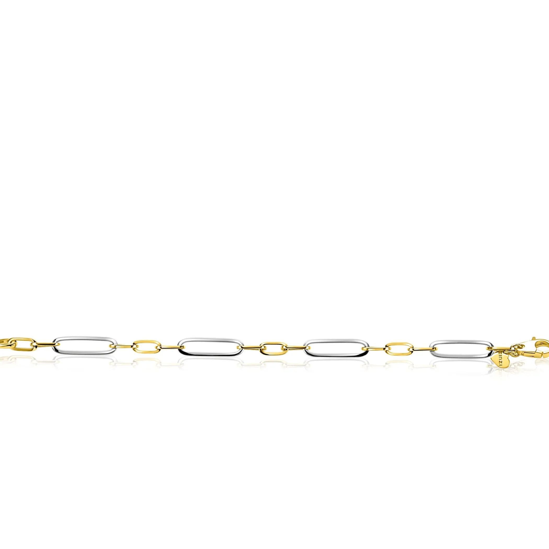 Outlet Zinzi zilveren bicolor schakelarmband met ovale schakels 7mm breed ZIA2752