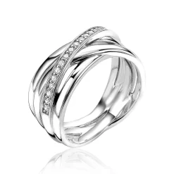 Sale Zinzi zilveren brede cross-over ring glad wit ZIR1790
