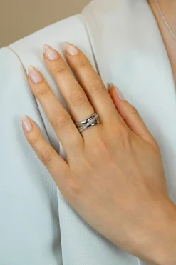 Sale Zinzi zilveren brede cross-over ring glad wit ZIR1790