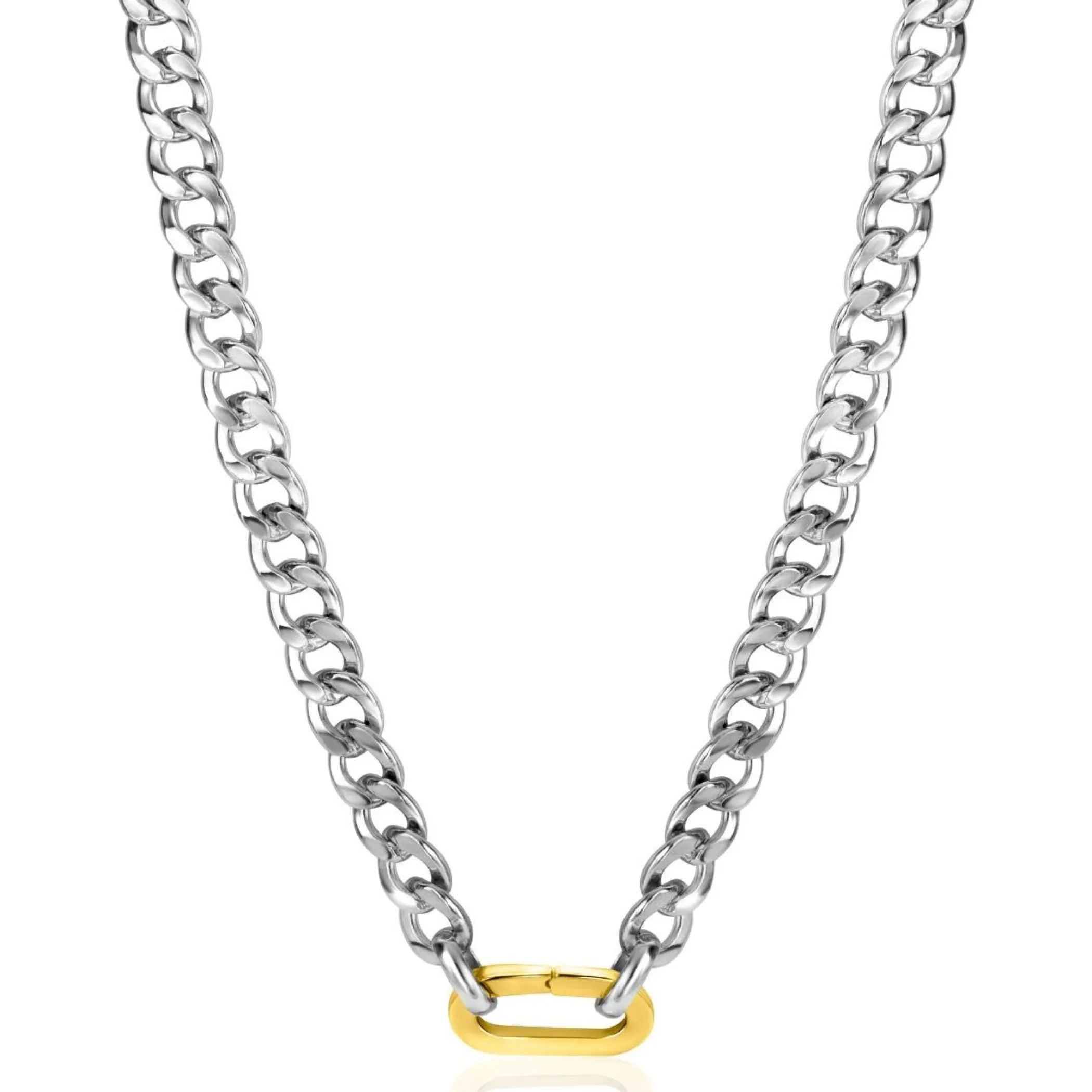 Discount Zinzi zilveren brede gourmet ketting 42cm met ovale sluitring in 14K geel verguld ZIC2378