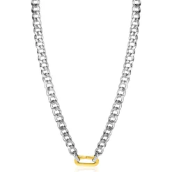 Discount Zinzi zilveren brede gourmet ketting 42cm met ovale sluitring in 14K geel verguld ZIC2378