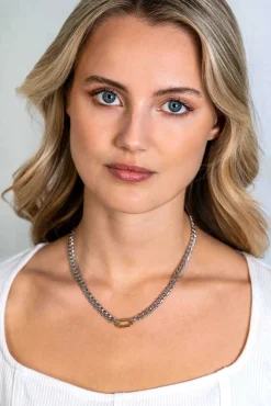 Discount Zinzi zilveren brede gourmet ketting 42cm met ovale sluitring in 14K geel verguld ZIC2378