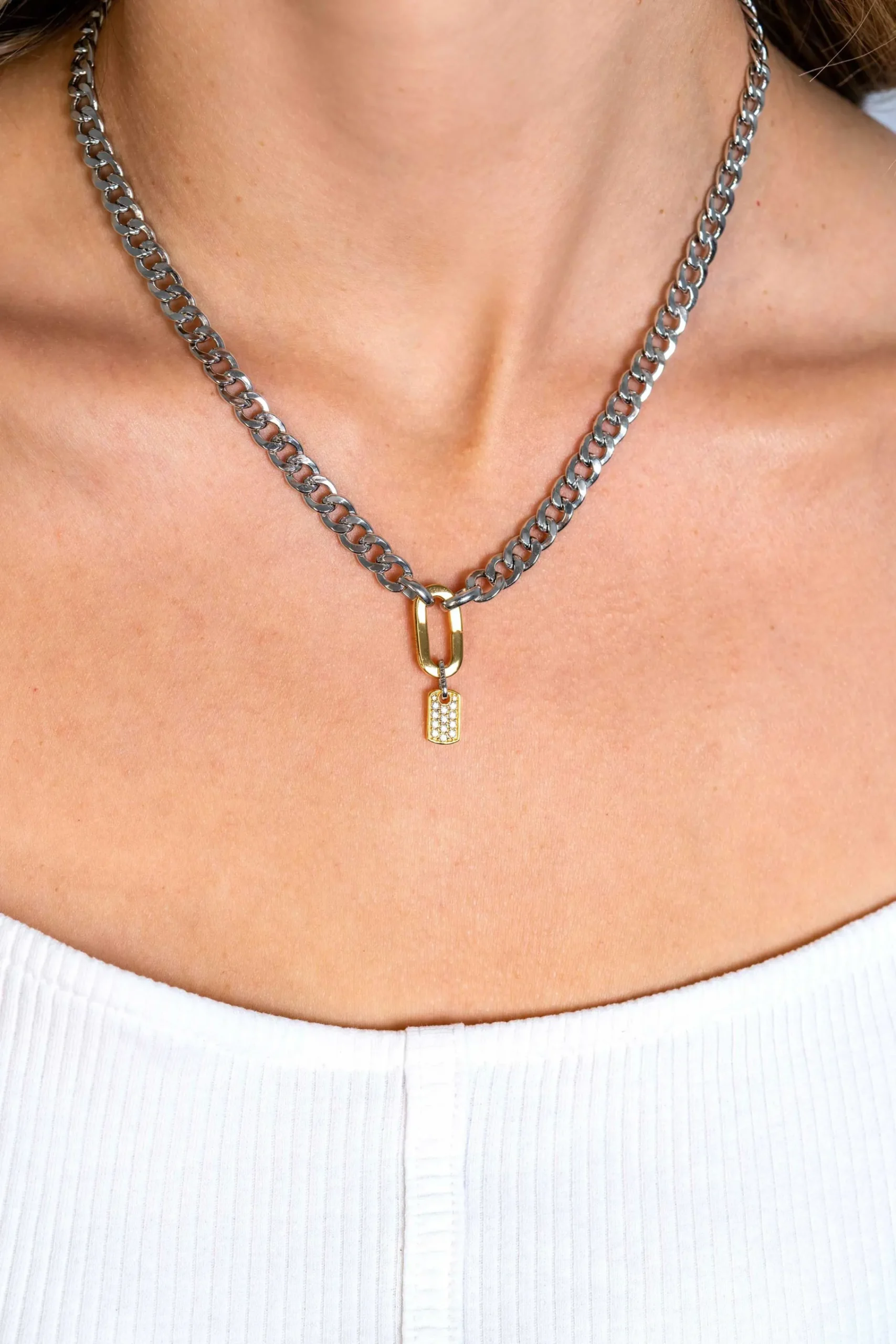 Discount Zinzi zilveren brede gourmet ketting 42cm met ovale sluitring in 14K geel verguld ZIC2378