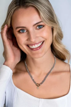 Discount Zinzi zilveren brede gourmet ketting 42cm met ovale sluitring in 14K geel verguld ZIC2378