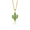 Online Zinzi zilveren cactus hanger in 14K geel verguld groen 18mm ZIH2085 (zonder collier)