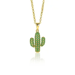 Online Zinzi zilveren cactus hanger in 14K geel verguld groen 18mm ZIH2085 (zonder collier)