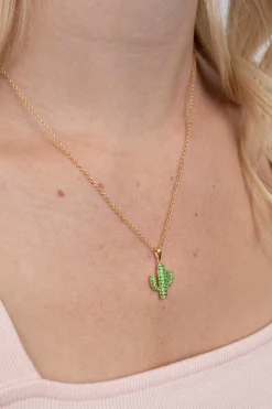 Online Zinzi zilveren cactus hanger in 14K geel verguld groen 18mm ZIH2085 (zonder collier)