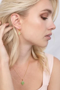 Online Zinzi zilveren cactus hanger in 14K geel verguld groen 18mm ZIH2085 (zonder collier)