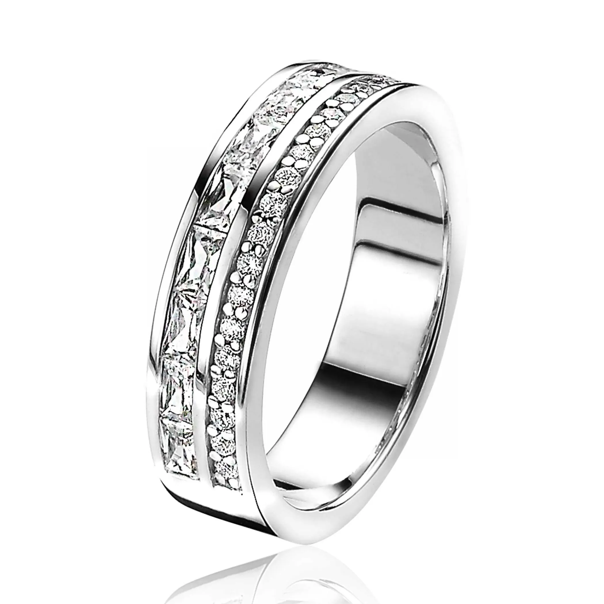 Sale Zinzi zilveren chique ring bezet met verschillende vormen witte zirconia's ZIR2118