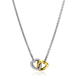 Online Zinzi zilveren collier bicolor schakel met twee harten verbonden 42-45cm ZIC2276