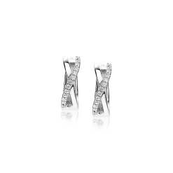 Hot Zinzi zilveren creolen kruislings glad wit 15x5mm ZIO1569