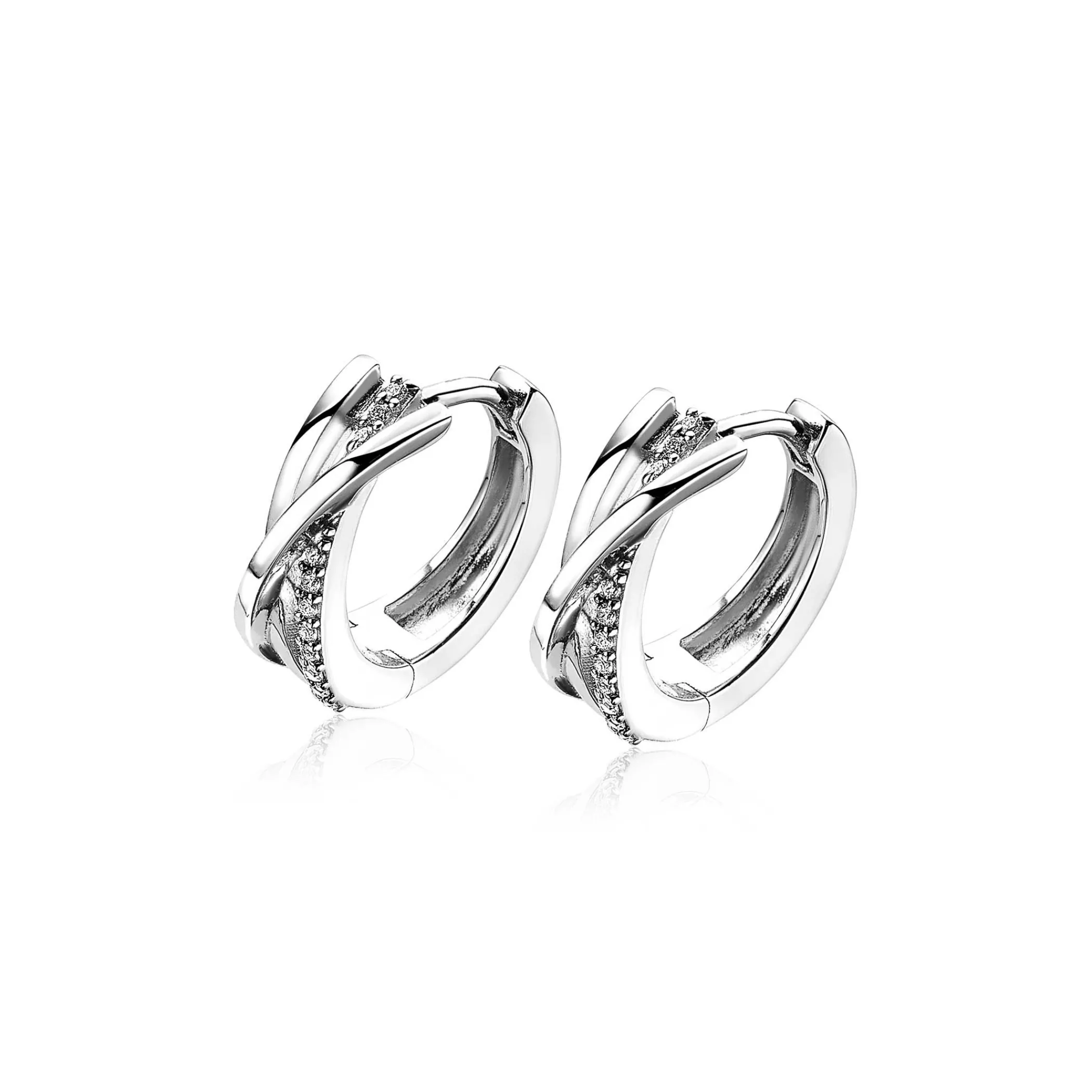 New Zinzi zilveren cross-over oorringen 16x15,5mm wit ZIO1774
