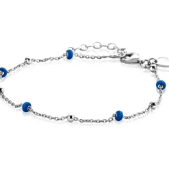 Online Zinzi zilveren fantasie armband met 5 blauwe donuts en glanzende bolletjes 17-19,5cm ZIA2511