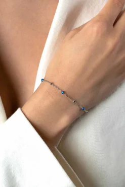 Online Zinzi zilveren fantasie armband met 5 blauwe donuts en glanzende bolletjes 17-19,5cm ZIA2511