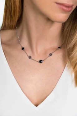 Clearance Zinzi zilveren fantasie collier met zwarte grijze kleurstenen 45cm ZIC1937