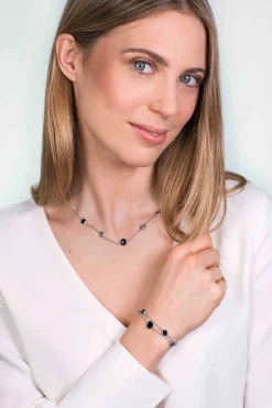 Clearance Zinzi zilveren fantasie collier met zwarte grijze kleurstenen 45cm ZIC1937